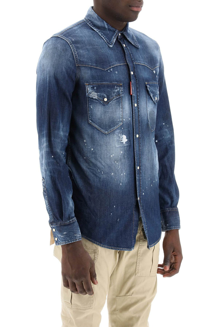 Western Shirt In Used Denim - Dsquared2 - Men