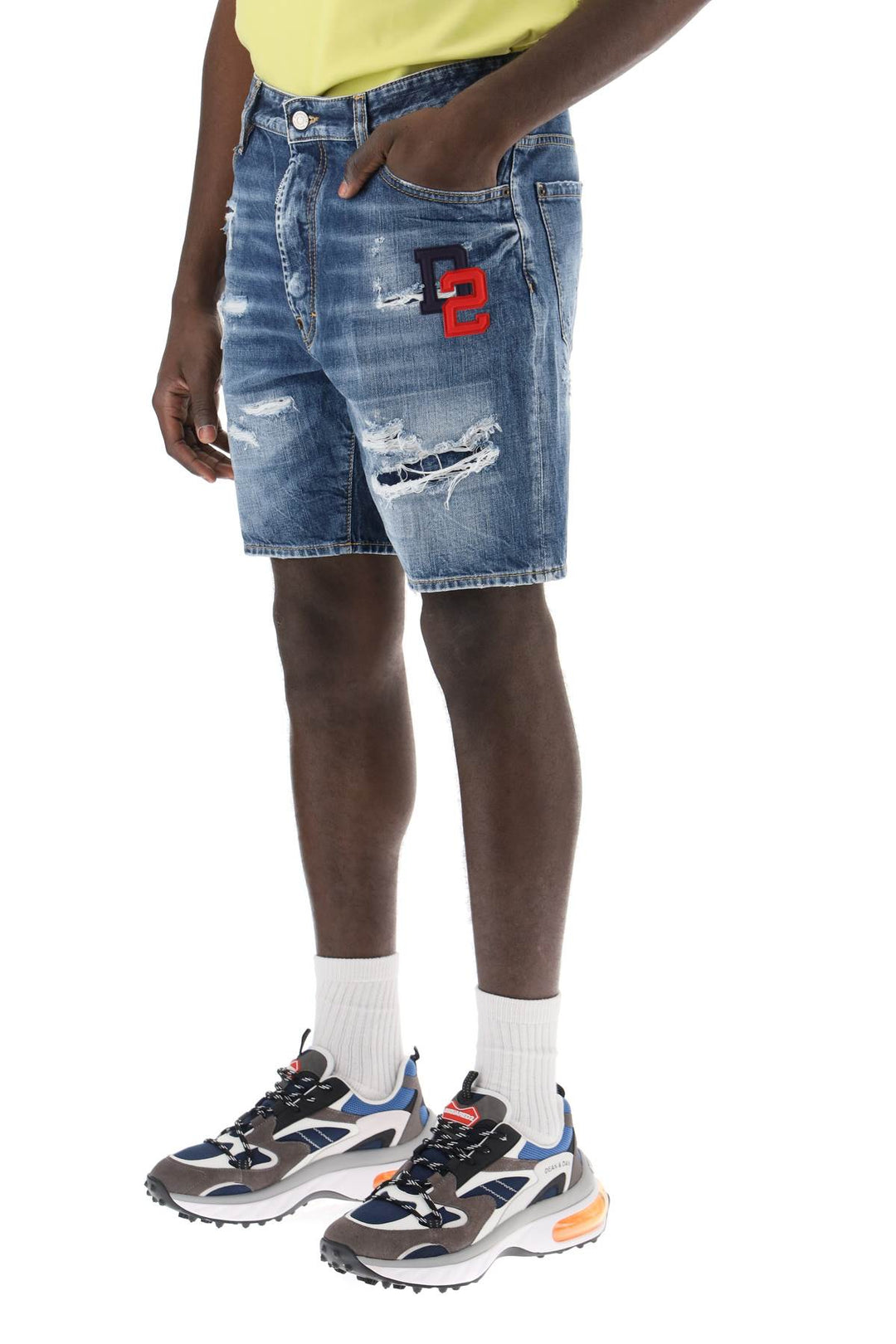 Marine Shorts In Dark Ripped Wash Denim - Dsquared2 - Men