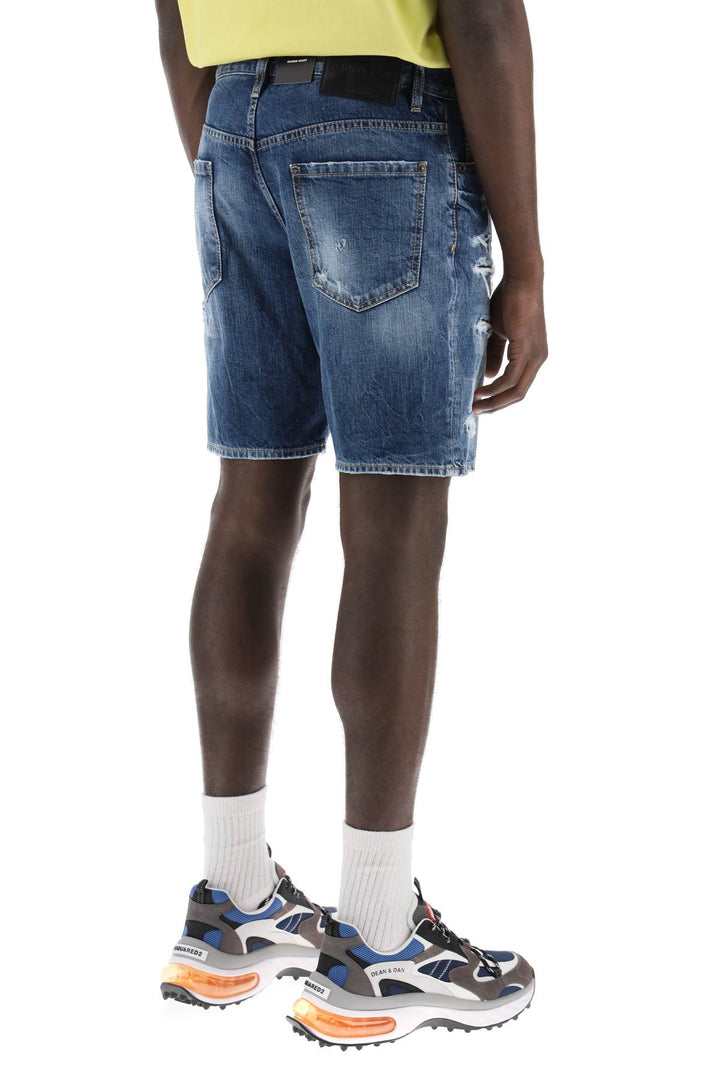 Marine Shorts In Dark Ripped Wash Denim - Dsquared2 - Men