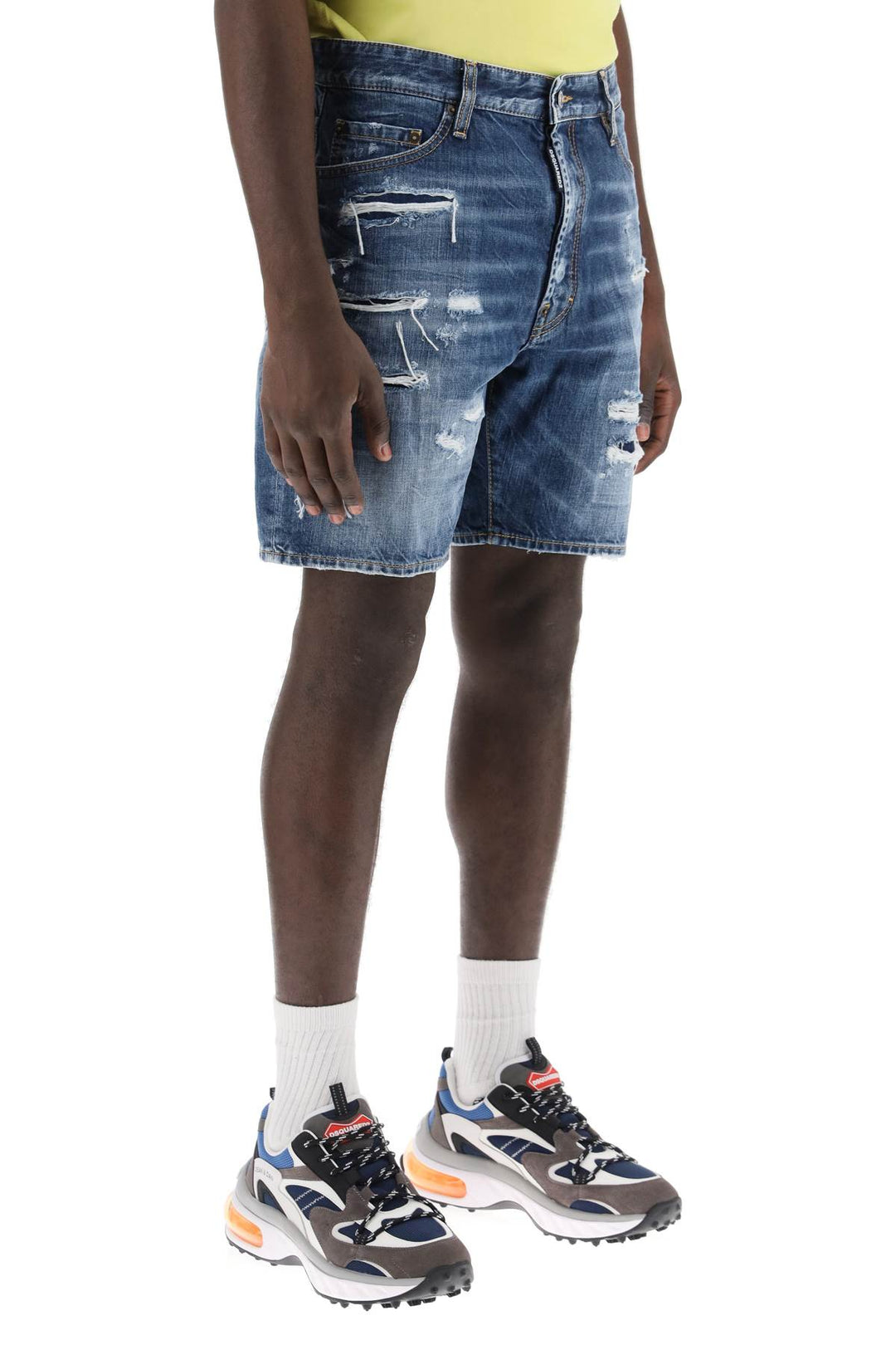 Marine Shorts In Dark Ripped Wash Denim - Dsquared2 - Men