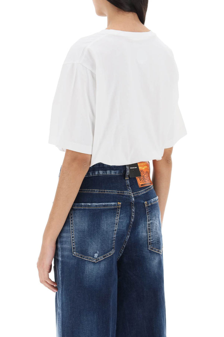 Cropped T Shirt With Twins Club Print - Dsquared2 - Women