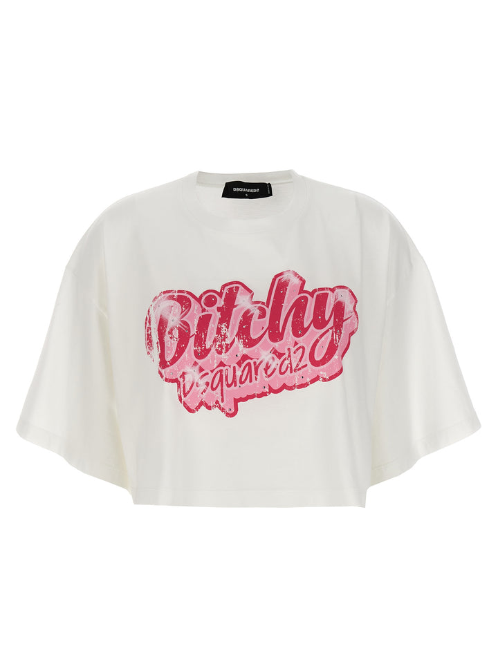 Logo Print Cropped T-Shirt White