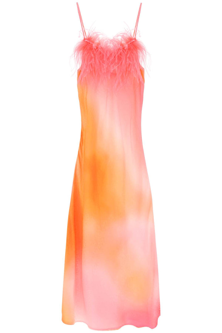 'Ella' Maxi Slip Dress In Jacquard Satin With Feathers - Art Dealer - Women