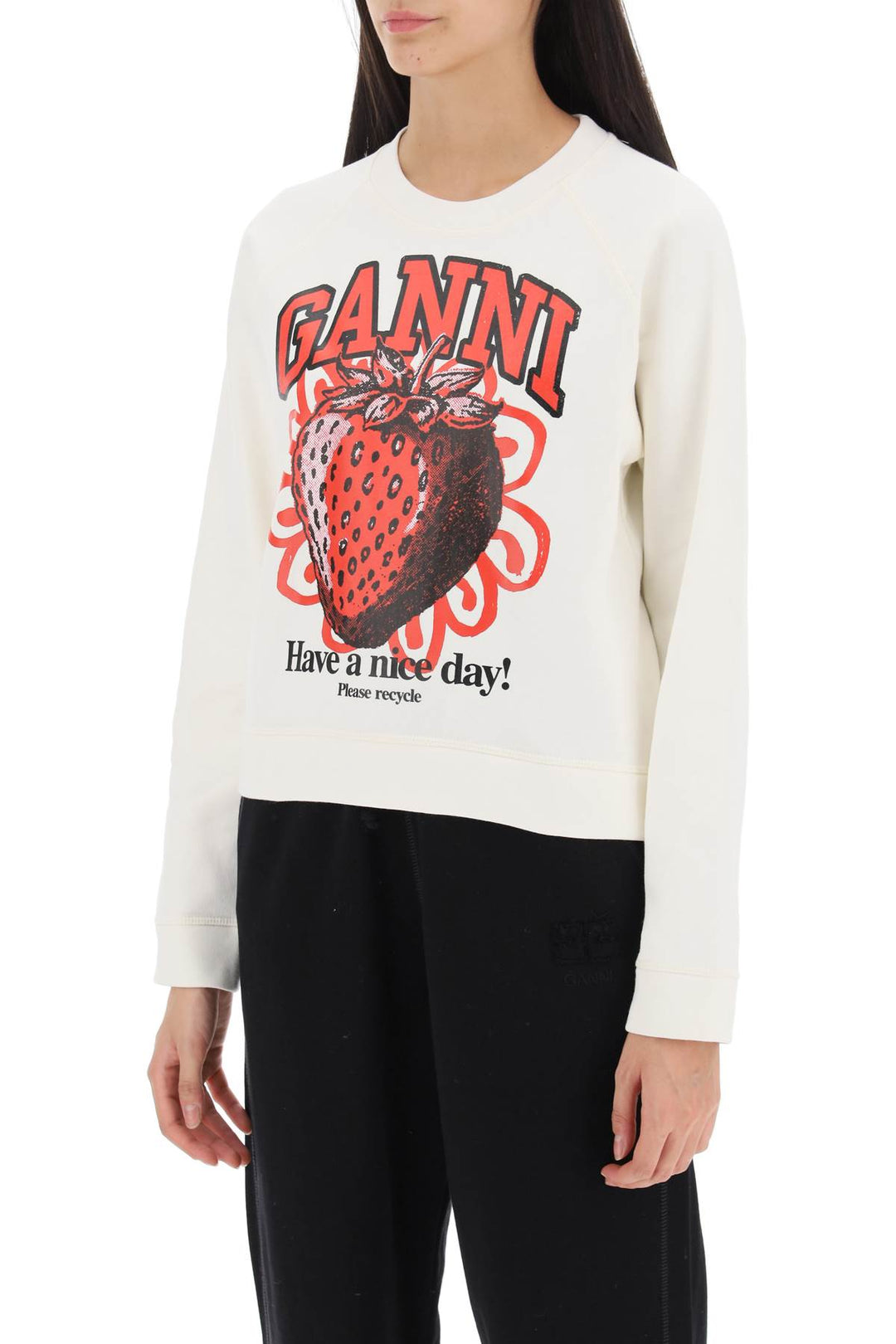 Crew Neck Sweatshirt With Graphic Print - Ganni - Women