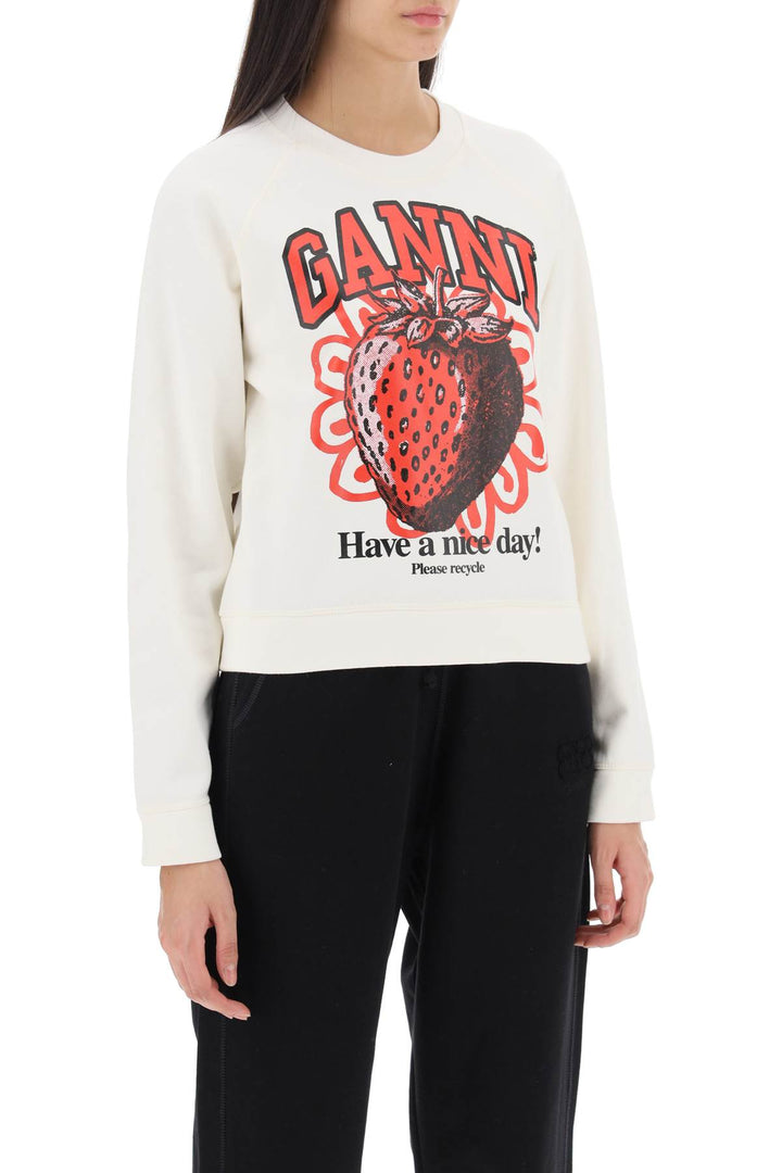 Crew Neck Sweatshirt With Graphic Print - Ganni - Women