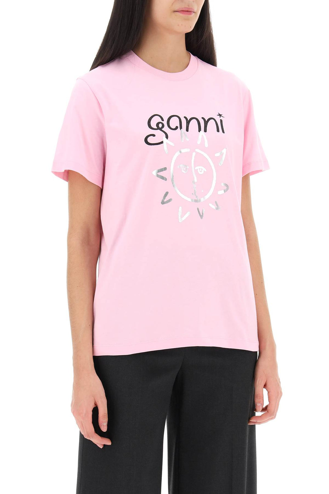 Crew Neck T Shirt With Print - Ganni - Women