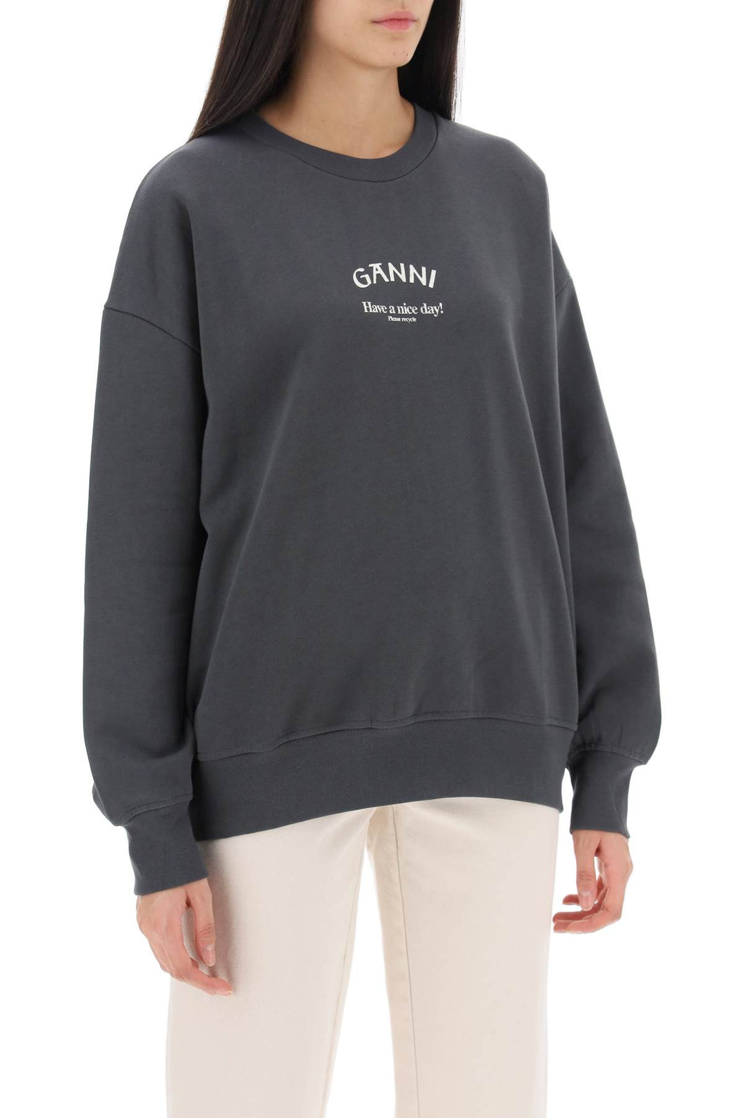 Oversized Sweatshirt With Logo Print - Ganni - Women