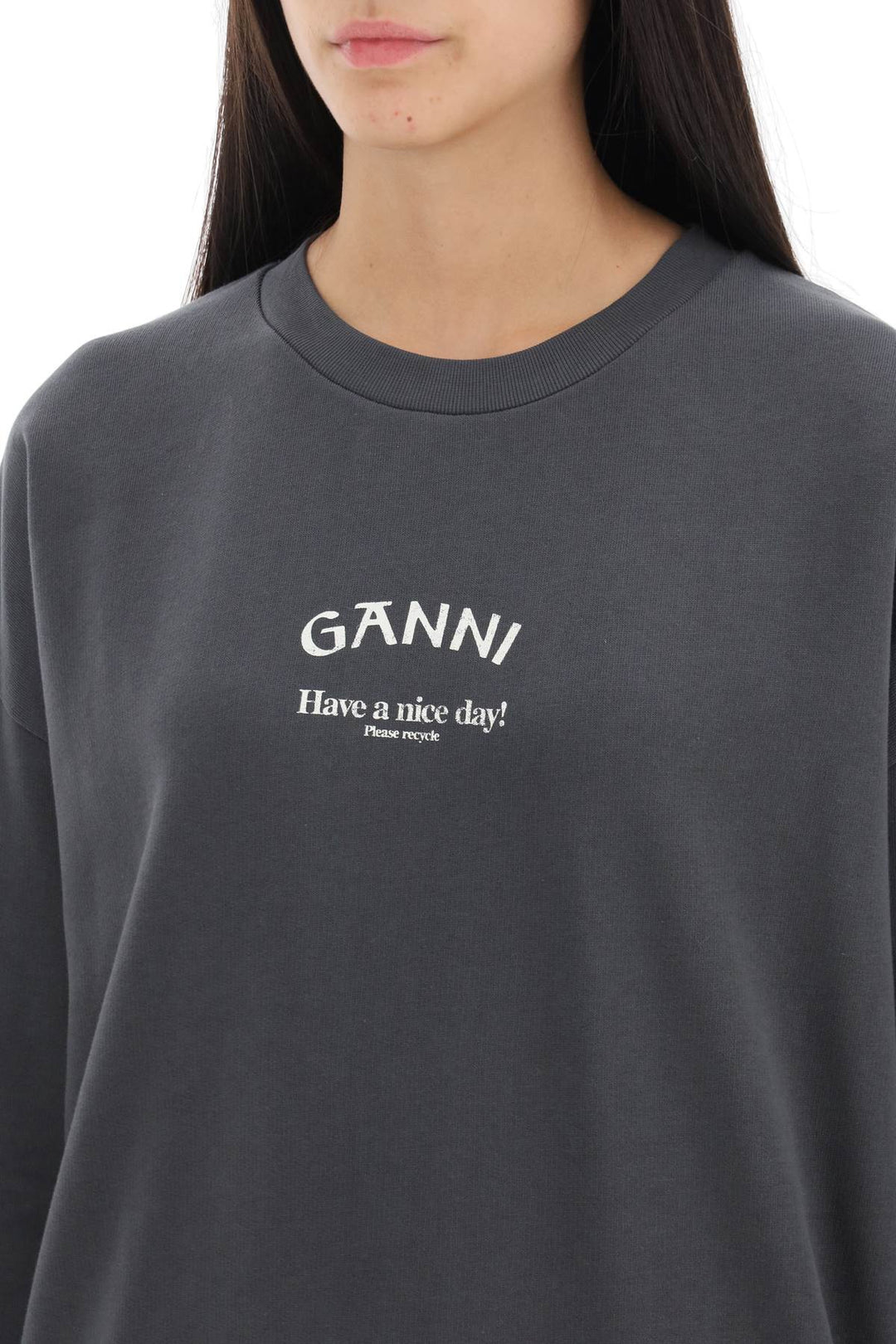 Oversized Sweatshirt With Logo Print - Ganni - Women