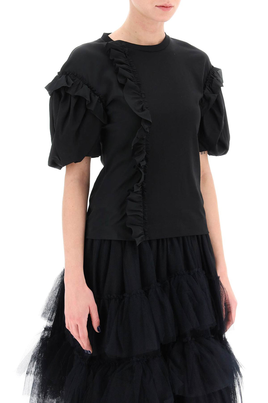 Ruffled Jersey And Organdie T Shirt - Simone Rocha - Women