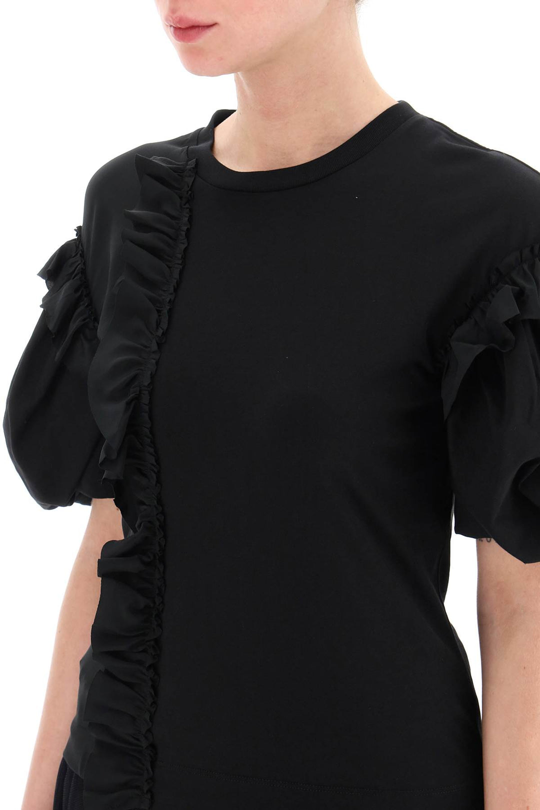 Ruffled Jersey And Organdie T Shirt - Simone Rocha - Women