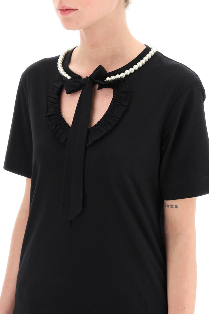 T Shirt With Heart Shaped Cut Out And Pearls - Simone Rocha - Women