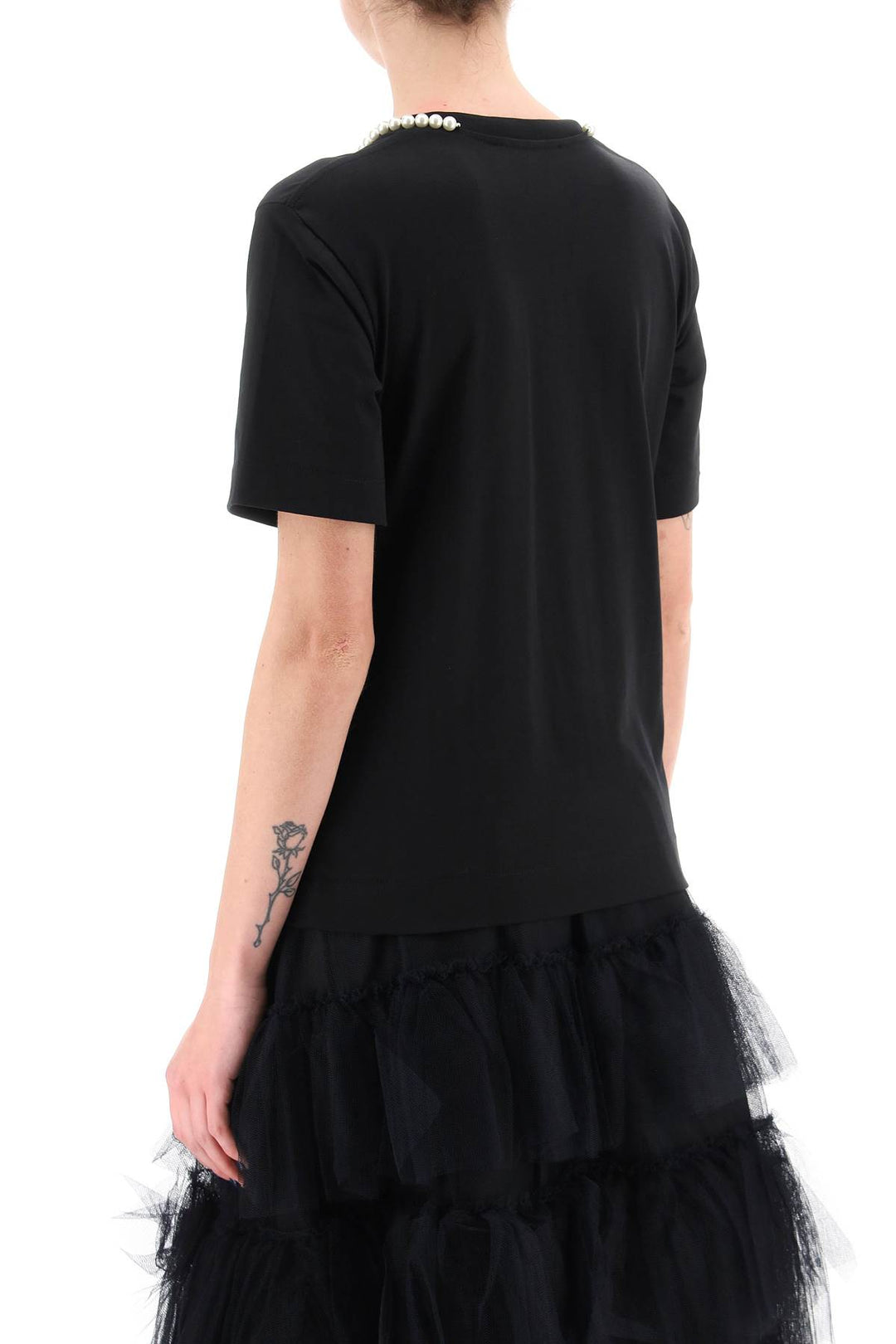 T Shirt With Heart Shaped Cut Out And Pearls - Simone Rocha - Women