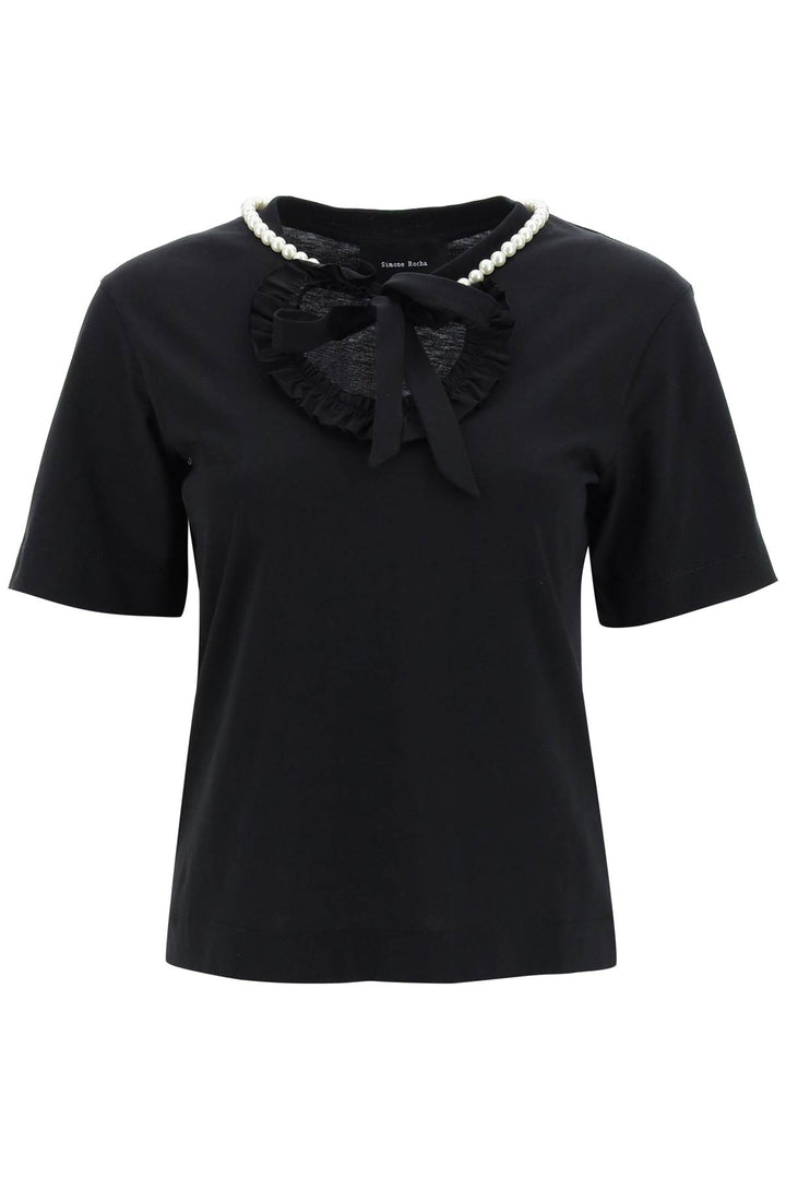 T Shirt With Heart Shaped Cut Out And Pearls - Simone Rocha - Women