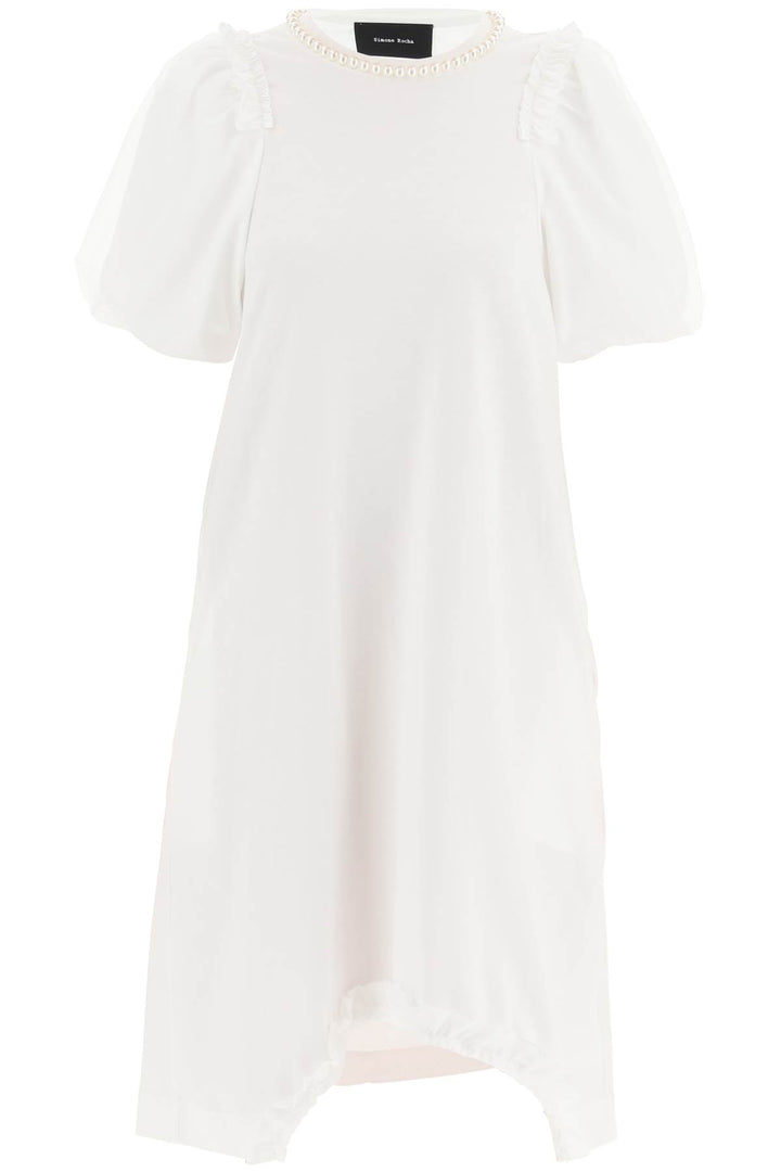 Cotton Dress With Tulle Sleeves And Pearls - Simone Rocha - Women