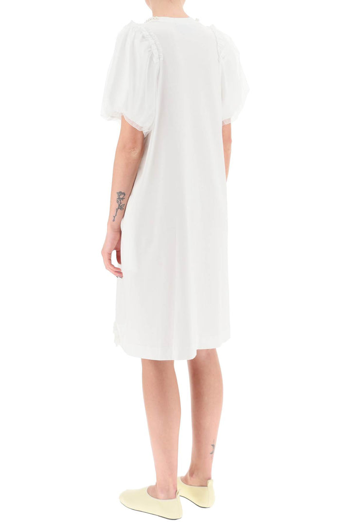 Cotton Dress With Tulle Sleeves And Pearls - Simone Rocha - Women