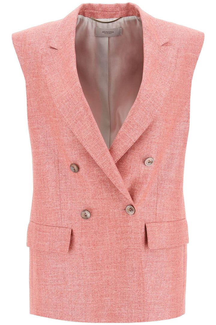 Double Breasted Vest In Silk, Linen And Wool - Agnona - Women