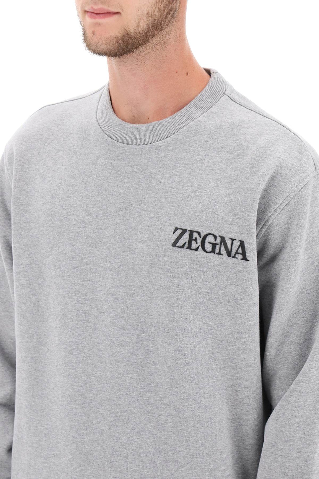 Crew Neck Sweatshirt With Flocked Logo - Zegna - Men