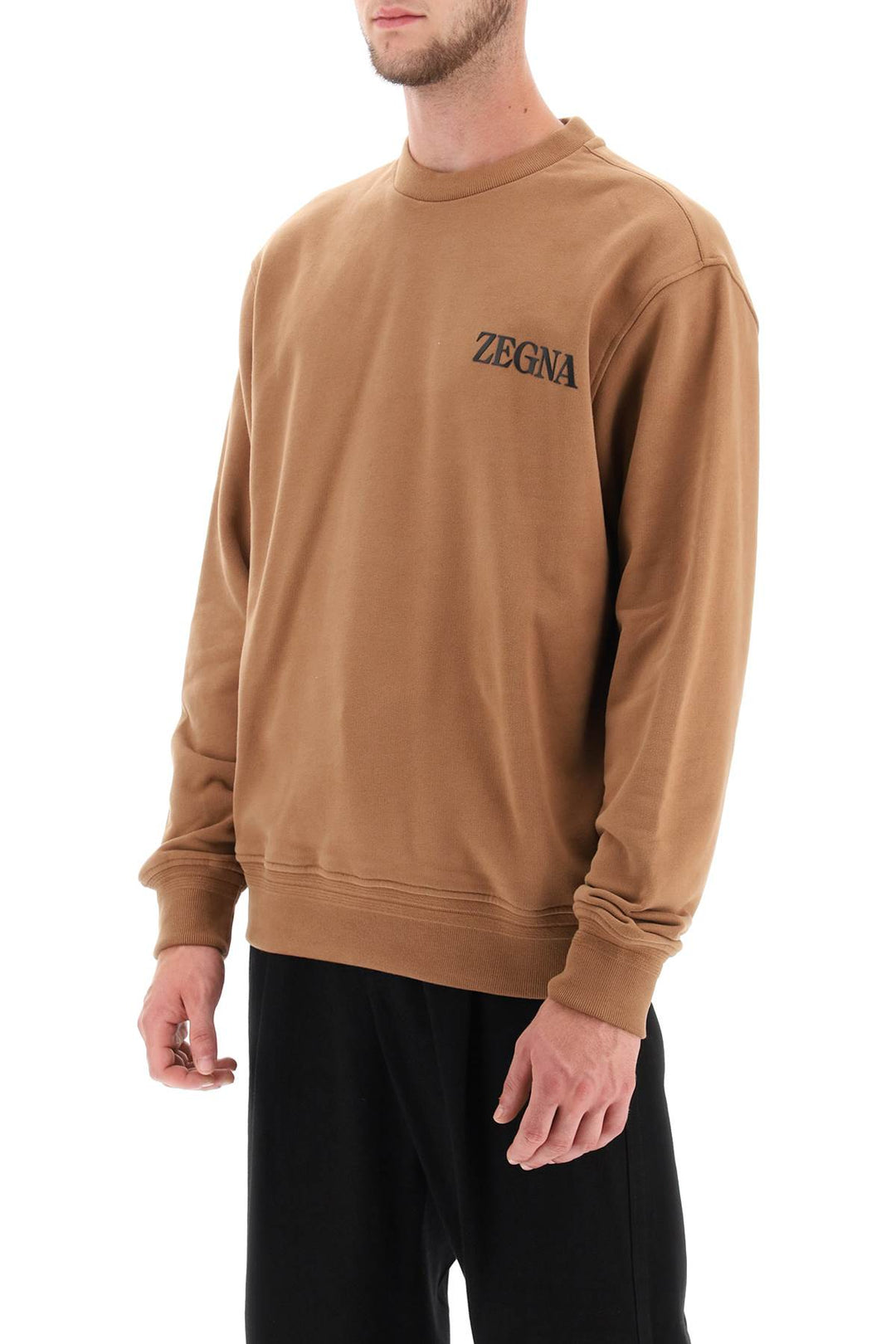 Crew Neck Sweatshirt With Flocked Logo - Zegna - Men