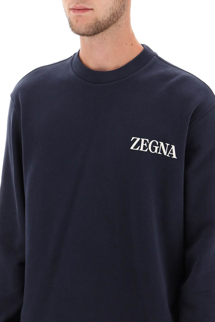 Crew Neck Sweatshirt With Flocked Logo - Zegna - Men