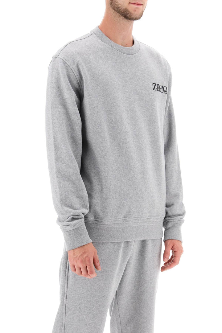 Crew Neck Sweatshirt With Flocked Logo - Zegna - Men