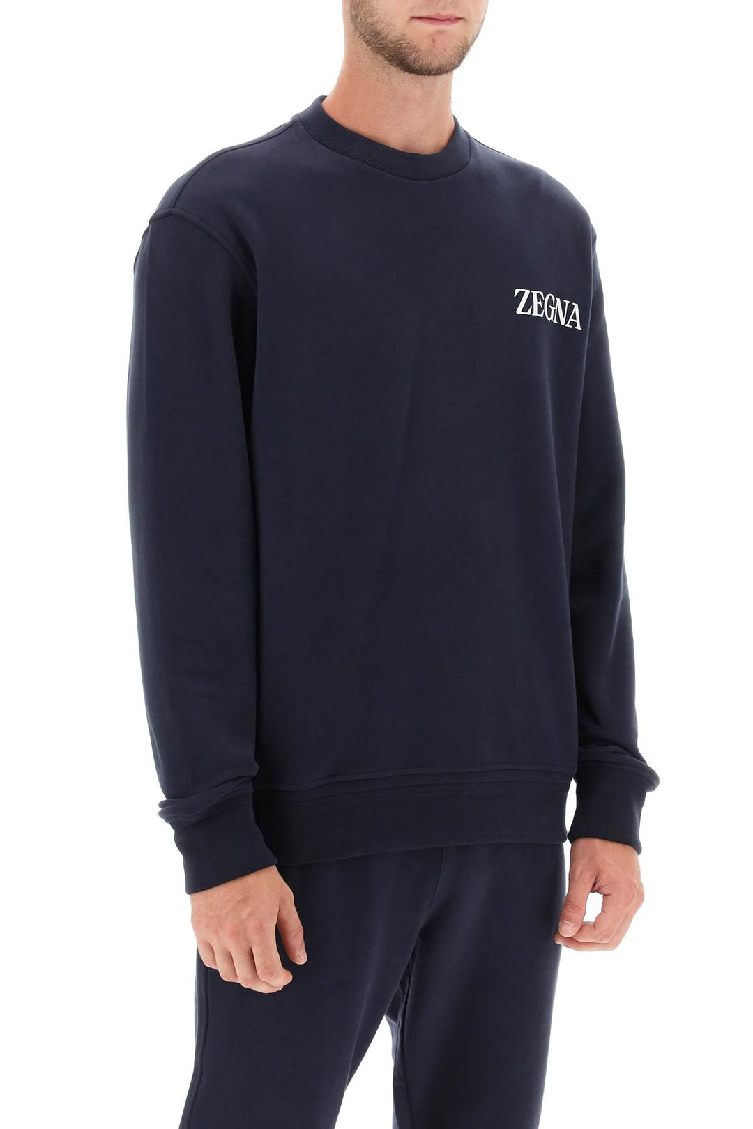 Crew Neck Sweatshirt With Flocked Logo - Zegna - Men