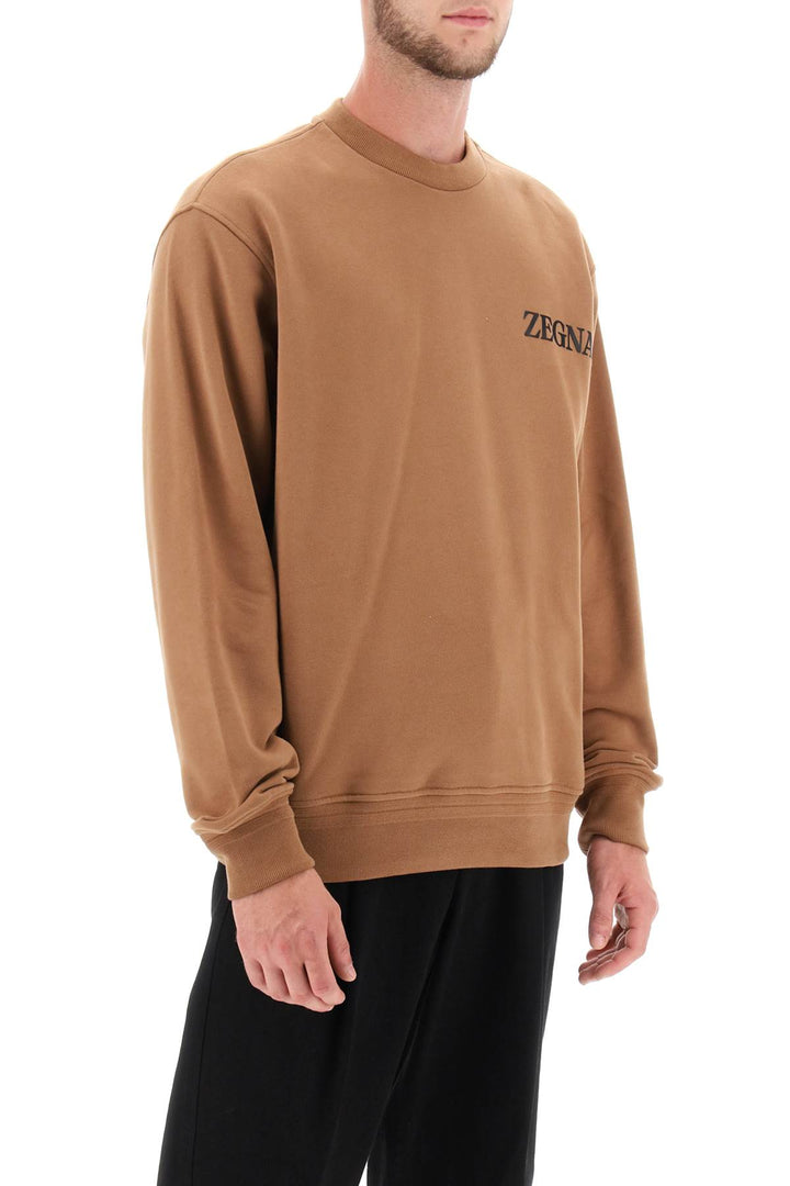 Crew Neck Sweatshirt With Flocked Logo - Zegna - Men