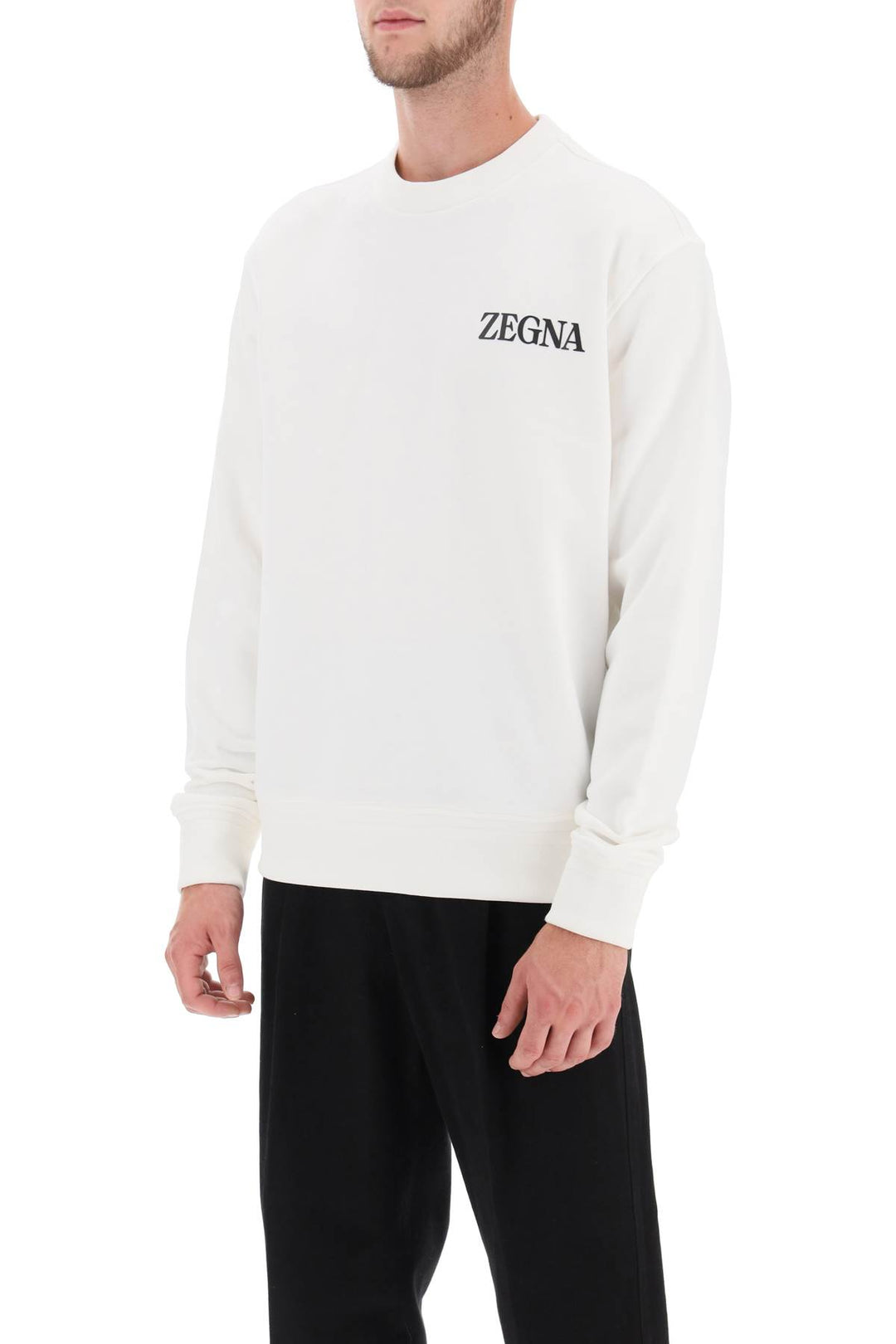 Crew Neck Sweatshirt With Flocked Logo - Zegna - Men