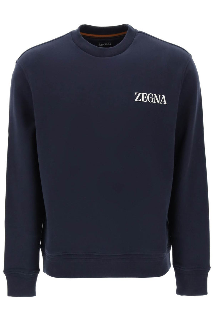 Crew Neck Sweatshirt With Flocked Logo - Zegna - Men