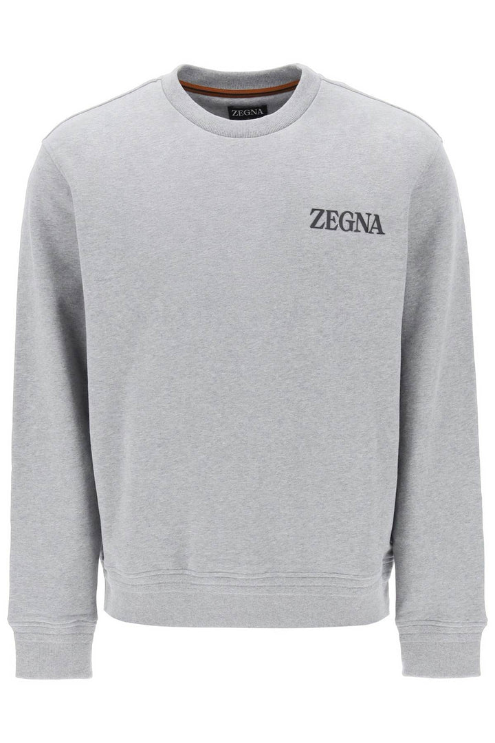 Crew Neck Sweatshirt With Flocked Logo - Zegna - Men