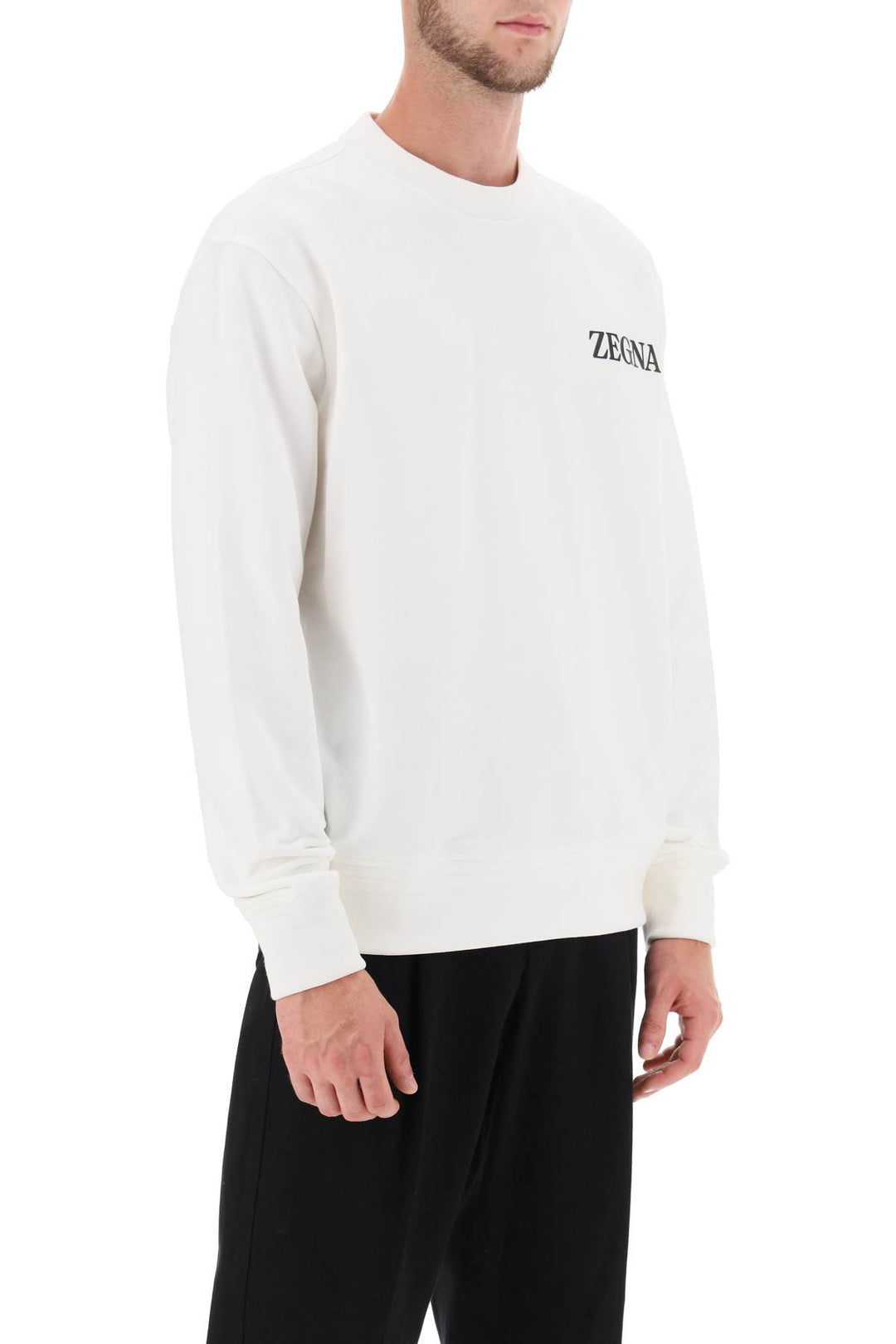 Crew Neck Sweatshirt With Flocked Logo - Zegna - Men