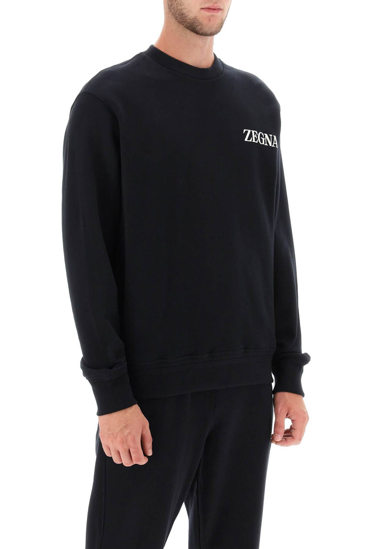 Crew Neck Sweatshirt With Flocked Logo - Zegna - Men