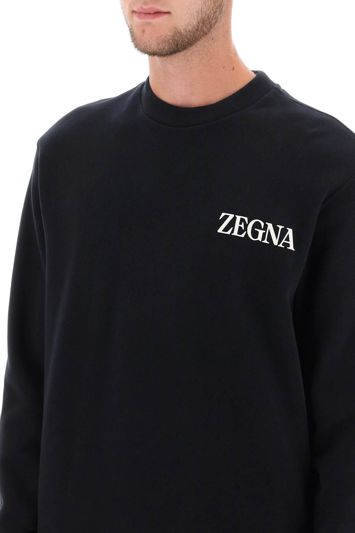 Crew Neck Sweatshirt With Flocked Logo - Zegna - Men