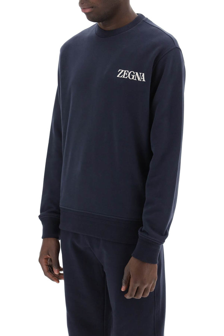 Crewneck Sweatshirt With Rubberized Logo - Zegna - Men