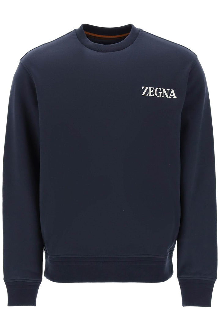 Crewneck Sweatshirt With Rubberized Logo - Zegna - Men