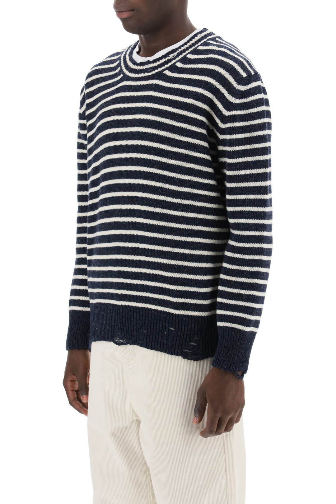 Striped Sweater With Destroyed Detailing - Ami Paris - Men