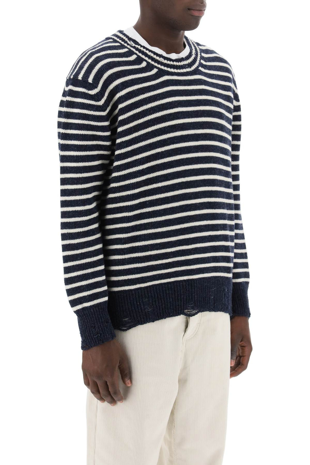 Striped Sweater With Destroyed Detailing - Ami Paris - Men