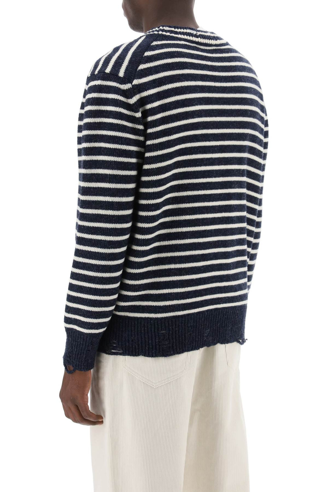 Striped Sweater With Destroyed Detailing - Ami Paris - Men