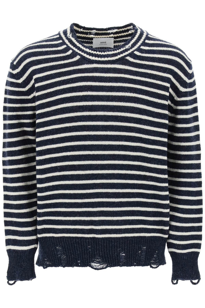 Striped Sweater With Destroyed Detailing - Ami Paris - Men