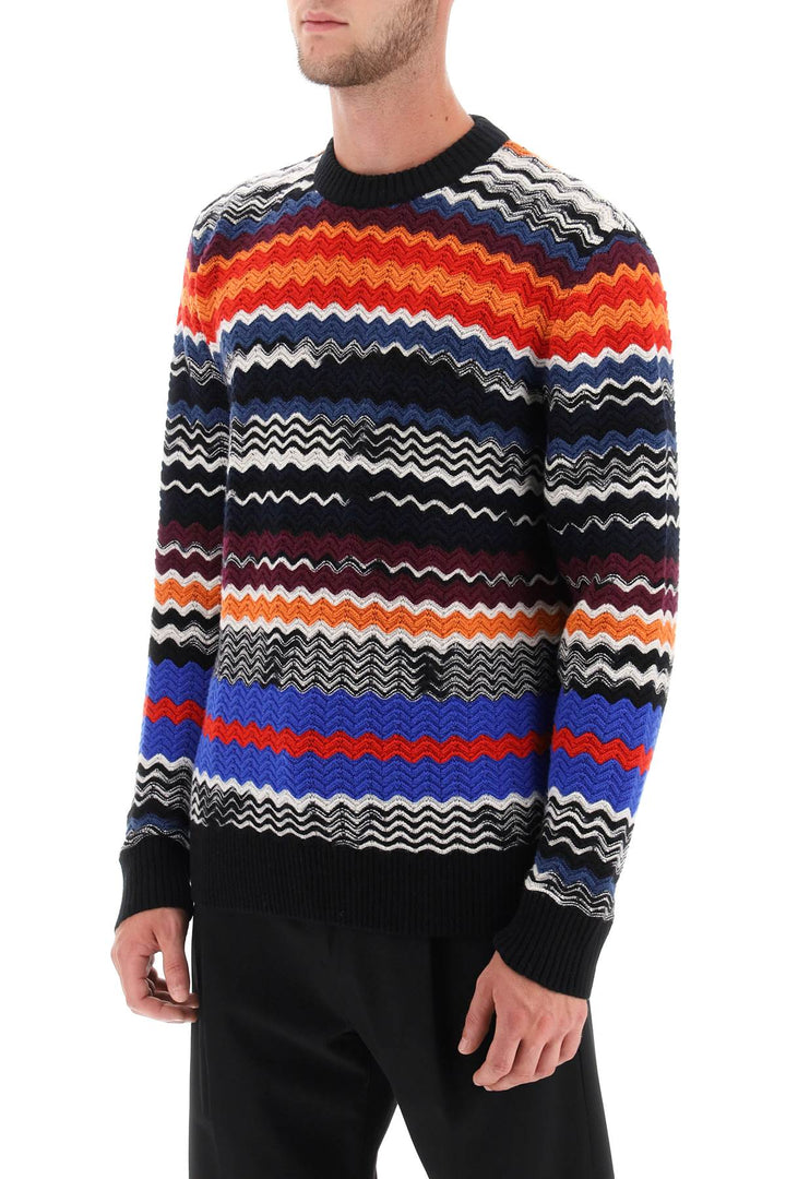 Crew Neck Sweater With Multicolor Herringbone Motif - Missoni - Men