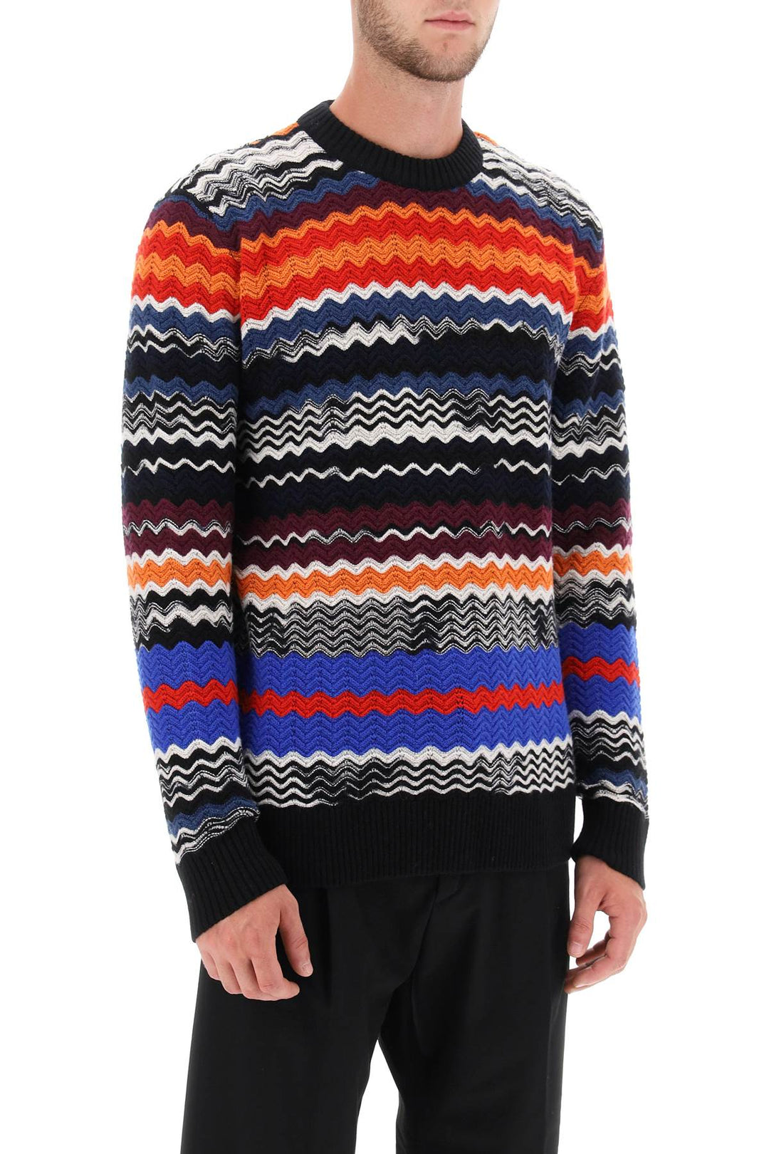 Crew Neck Sweater With Multicolor Herringbone Motif - Missoni - Men