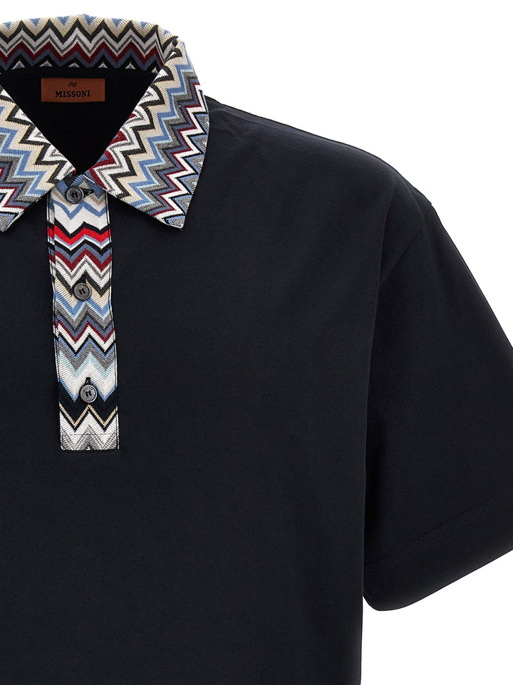 Zigzag Collar  Shirt Polo Blue