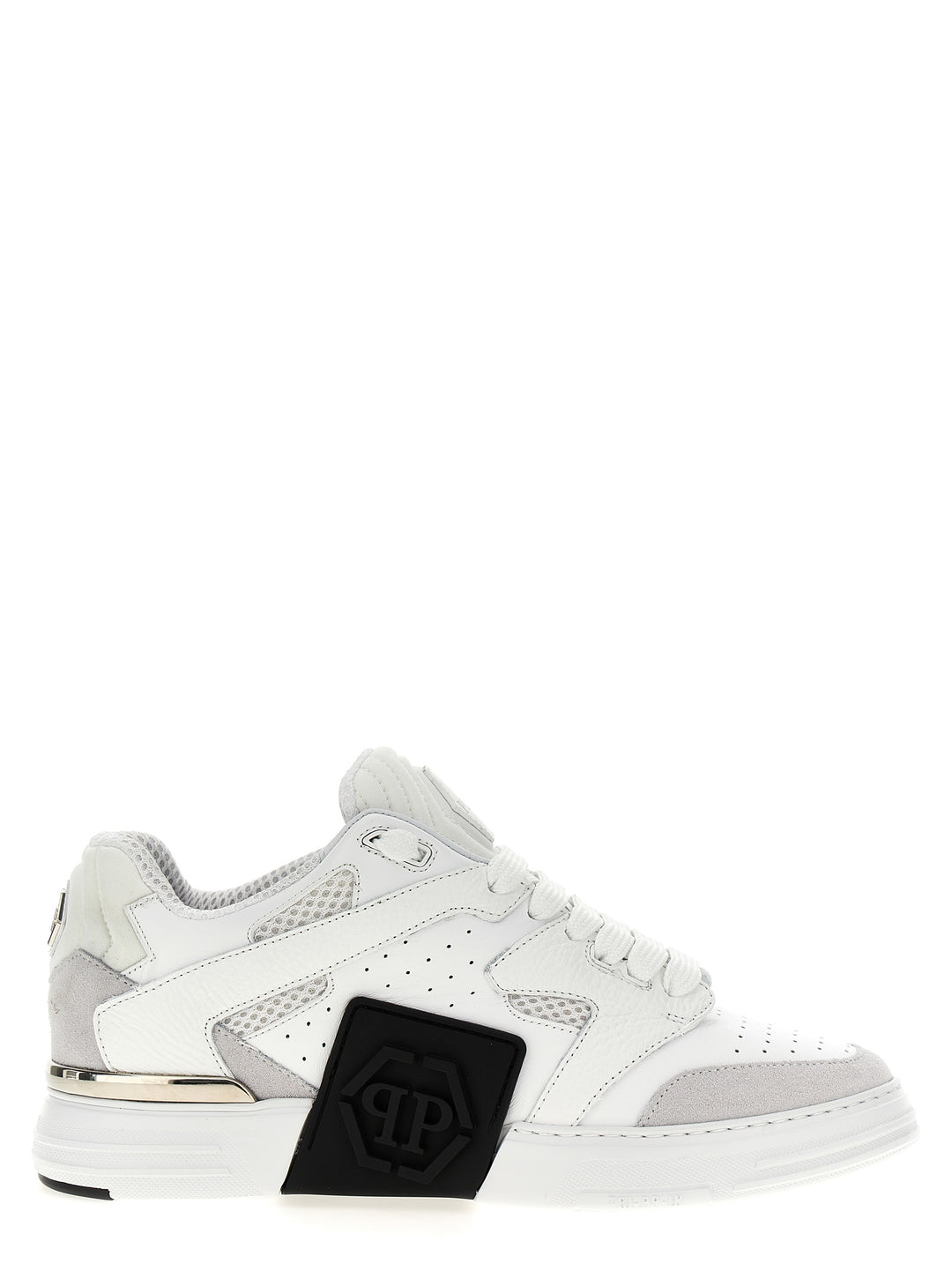 Mix Leather Low Top Sneakers White