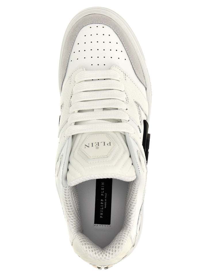 Mix Leather Low Top Sneakers White