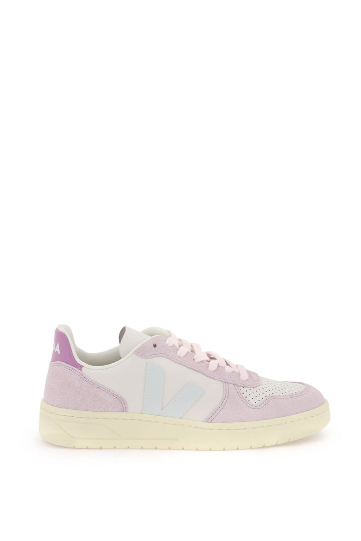 Sneakers V 10 In Pelle Gravel Menthol Parme - Veja - Women