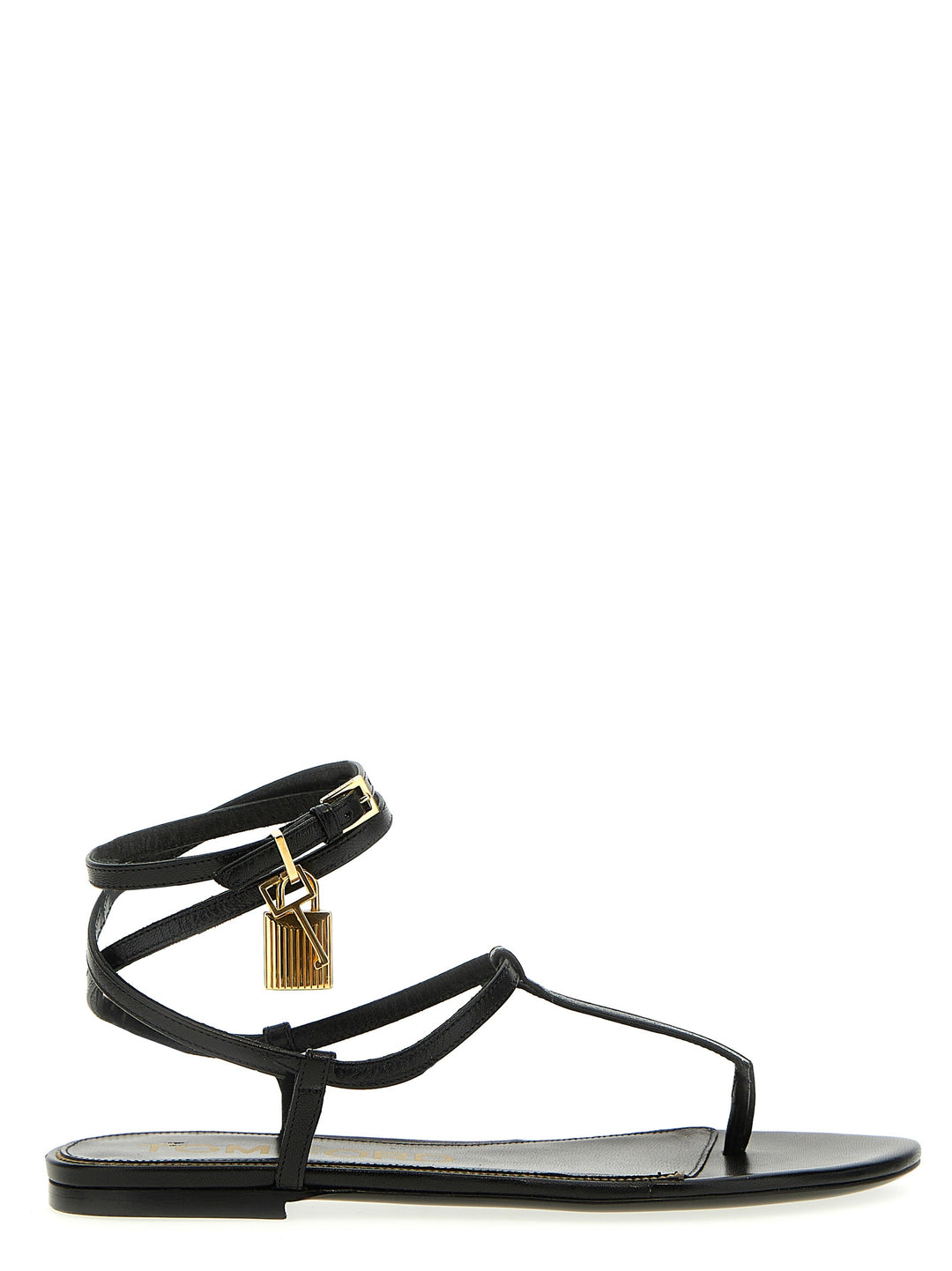 Padlock Detail Thong Sandals Black