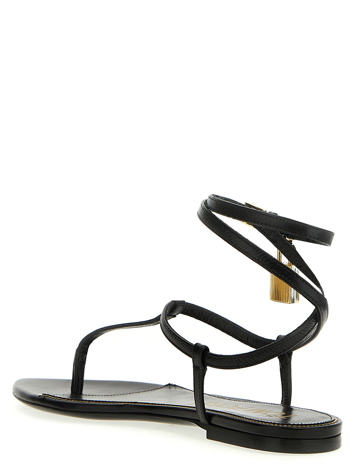 Padlock Detail Thong Sandals Black