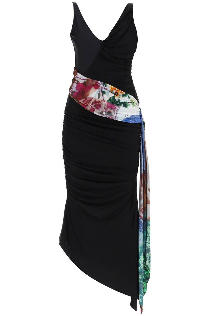 Dress In Draped Jersey With Contrasting Sash - Marine Serre - Women