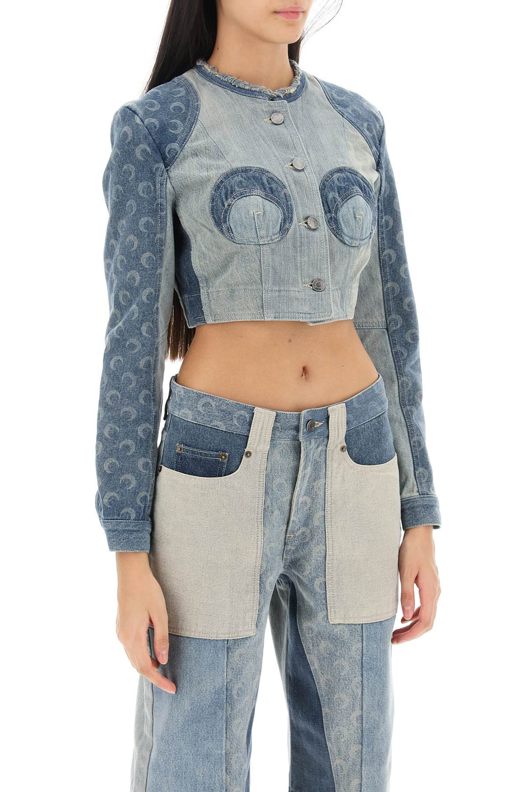 Regenerated Denim Cropped Jacket - Marine Serre - Women