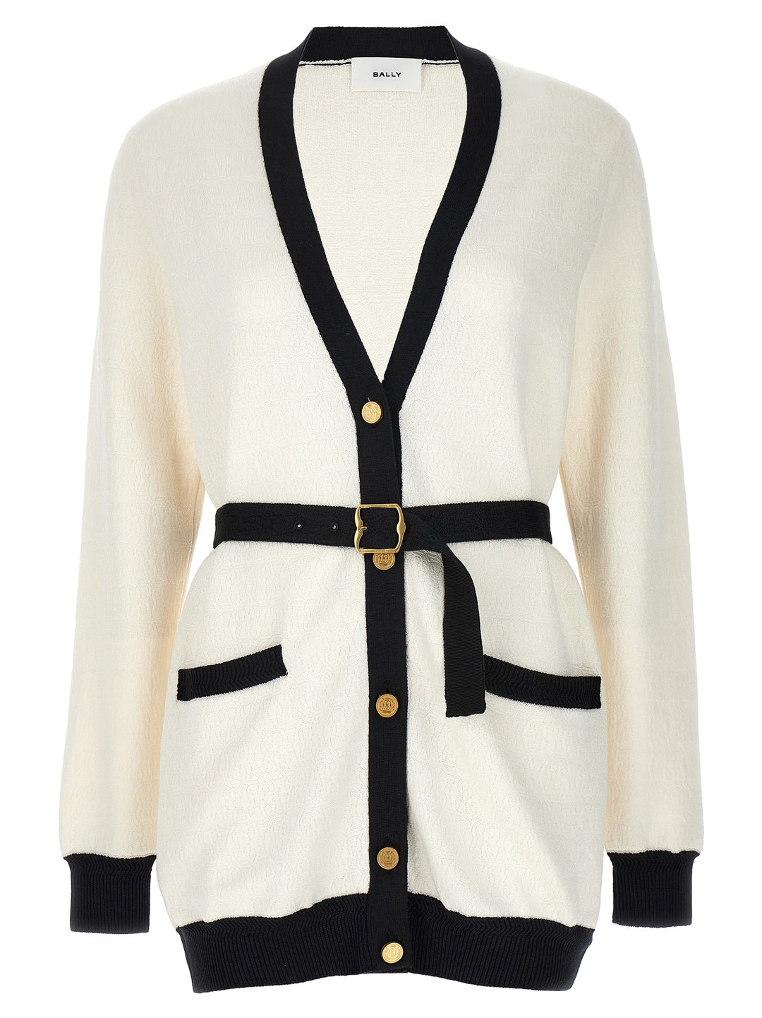 Bally Jacquard Logo Cardigan Sweaters and Cardigans - White/Black | cf5e0dd67a9e3eeb9fa266b0740d3aa344aeaa8a