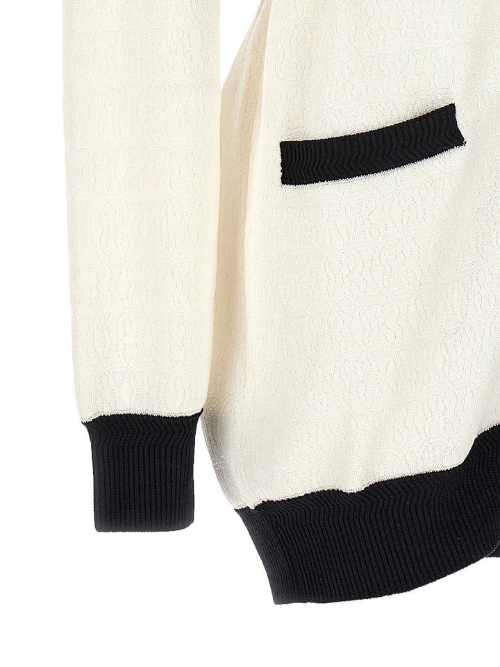 Bally Jacquard Logo Cardigan Sweaters and Cardigans - White/Black | 8d66a20658a3dc69dd20f522ddf5cb5742e11032